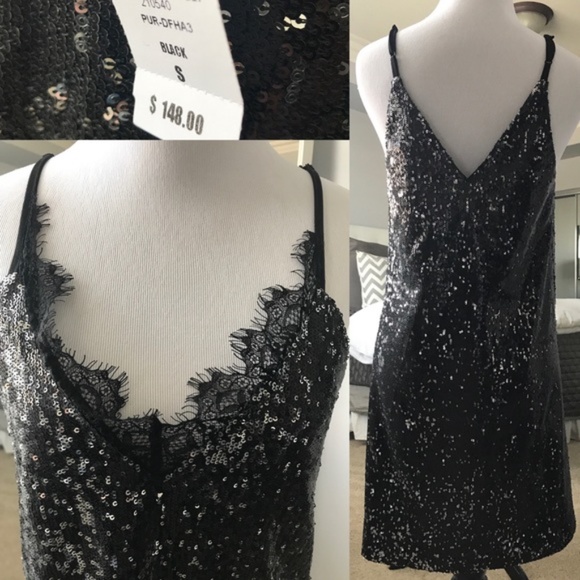 NWT LF BLACK-SILVER SEQUIN CAMISOLE DRESS - S - Picture 4 of 6